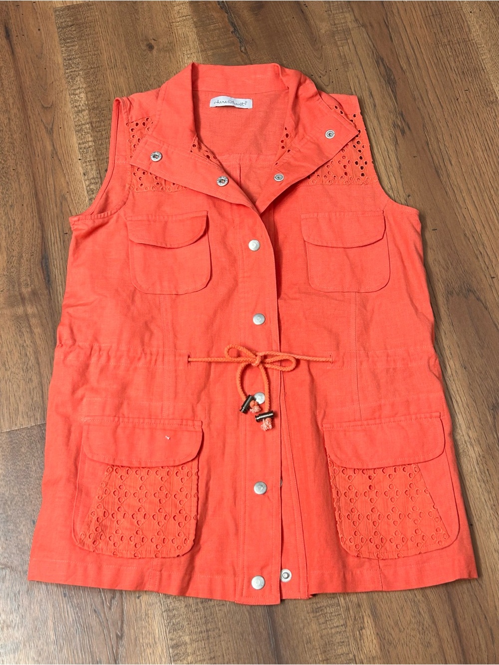 KEREN hart Coral-Orange Sleeveless Utility Vest with Eyelet Pockets